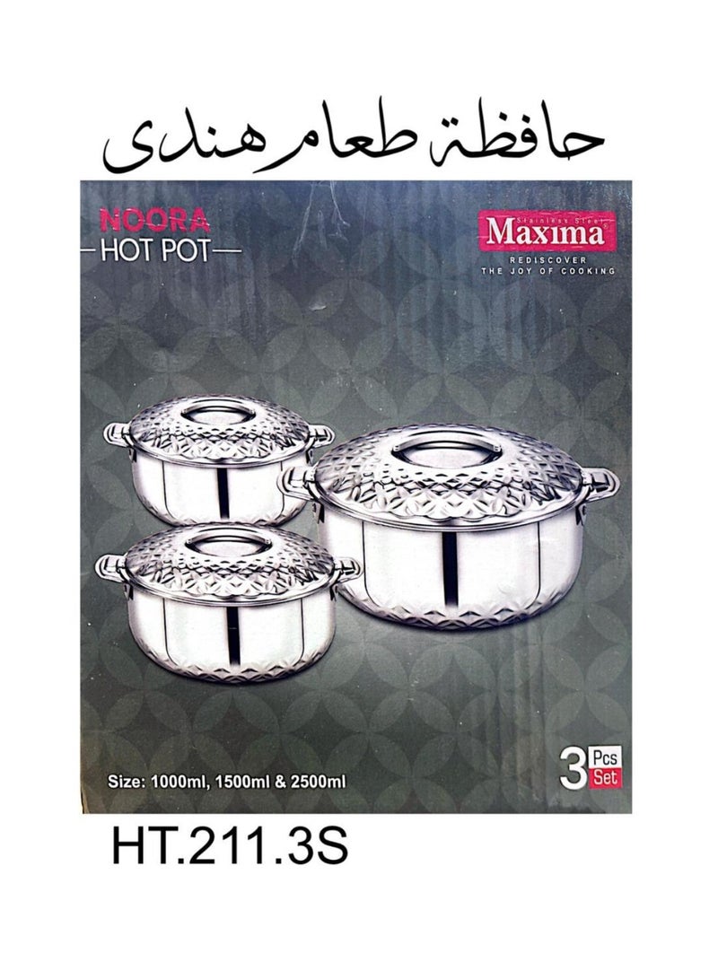 Maxima 🔥 Premium Indian Stainless Steel Hot Pot Set – 3-Piece Insulated Food Storage Containers with Lids (1000ml / 1500ml / 2500ml) - Image 5